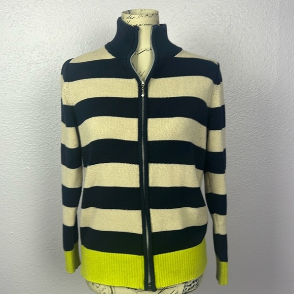 Susan Graver Sweaters - Stripe Zip Up Cardigan